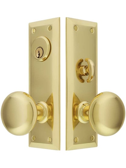 New York Small Plate Mortise Entry Set In Stamped Brass in Polished Brass.